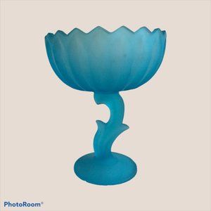 Art Deco Blue Frosted Indiana Glass Dish/Compote